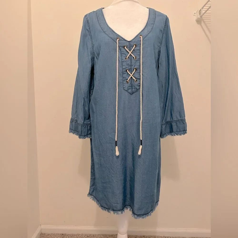 Michael Stars Women’s Blue 100% Tencel Boho Chic Frayed Hem Tunic Dress
Medium - Picture 3 of 11